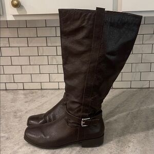 Comfortview Boots Womens 9 Brown Leather Knee High Wide Calf Hip Boho Classic